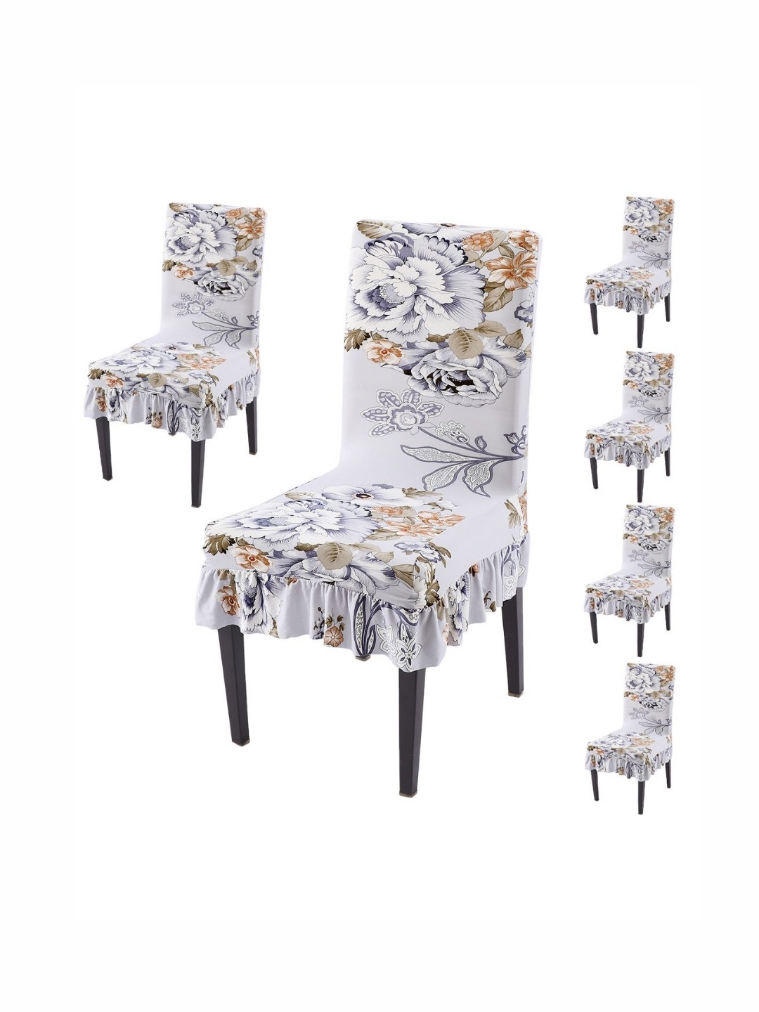 

HOKIPO Set Of 6 Grey Printed Chair Covers