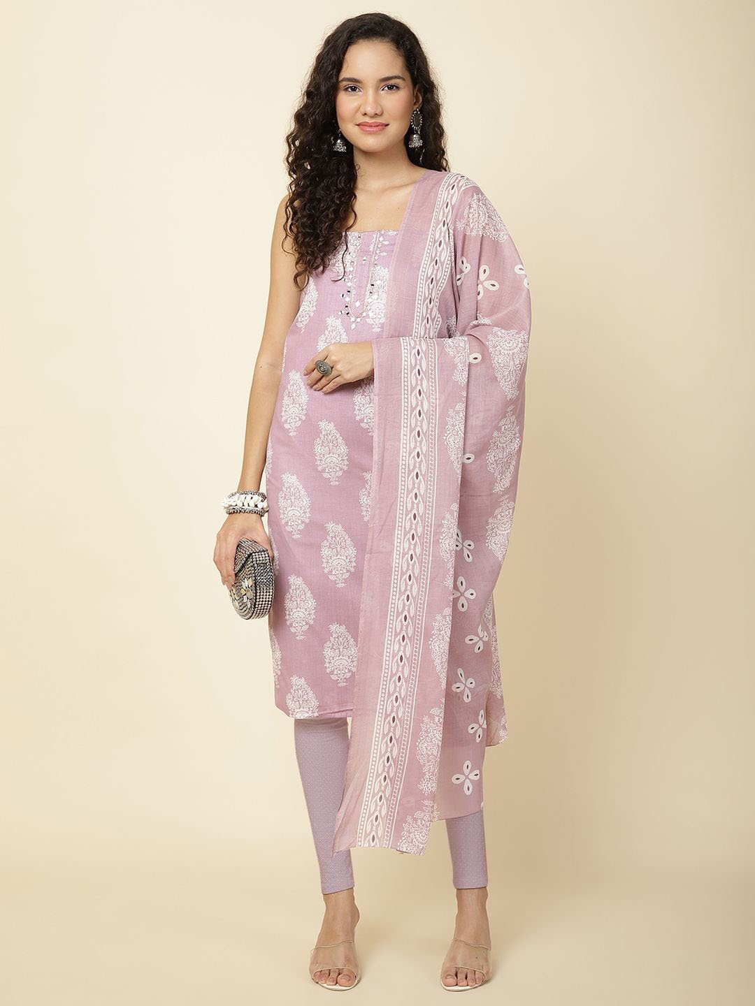 

Meena Bazaar Printed Unstitched Dress Material, Pink