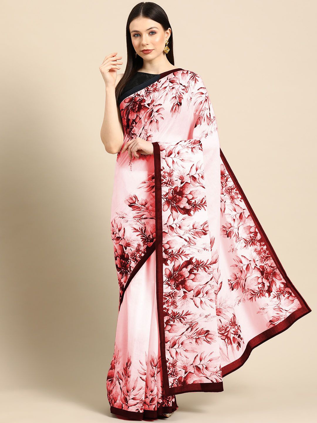

BUTA BUTI Floral Pure Cotton Saree, Red