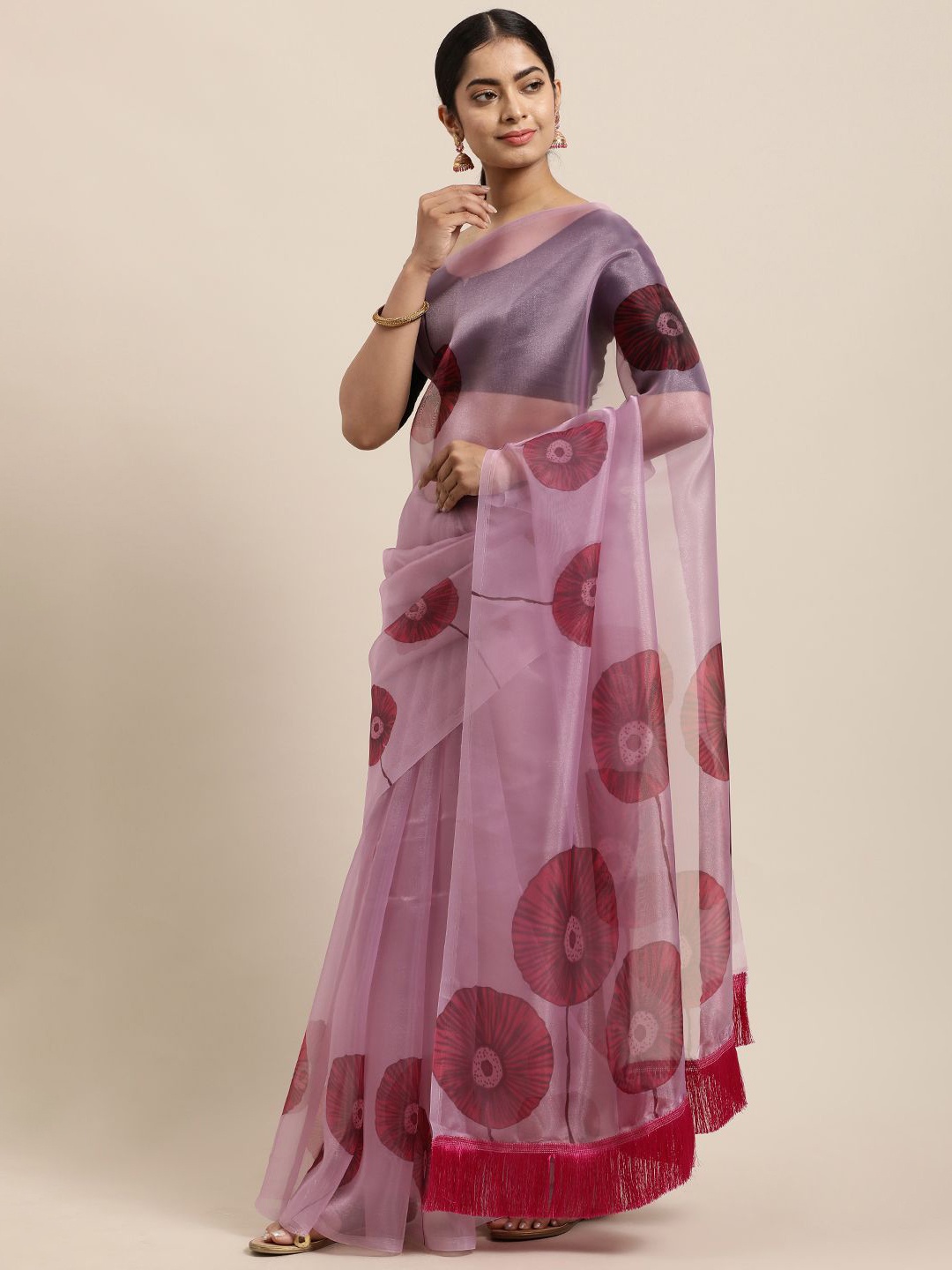 

KIMISHA Printed Floral Organza Saree, Pink