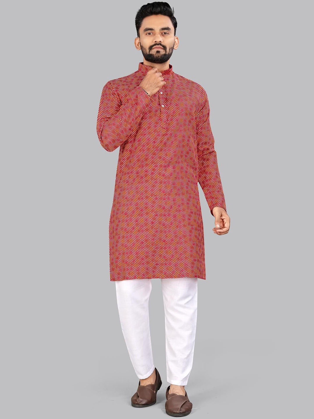 

allan peter Men Floral Thread Work Kurta, Red