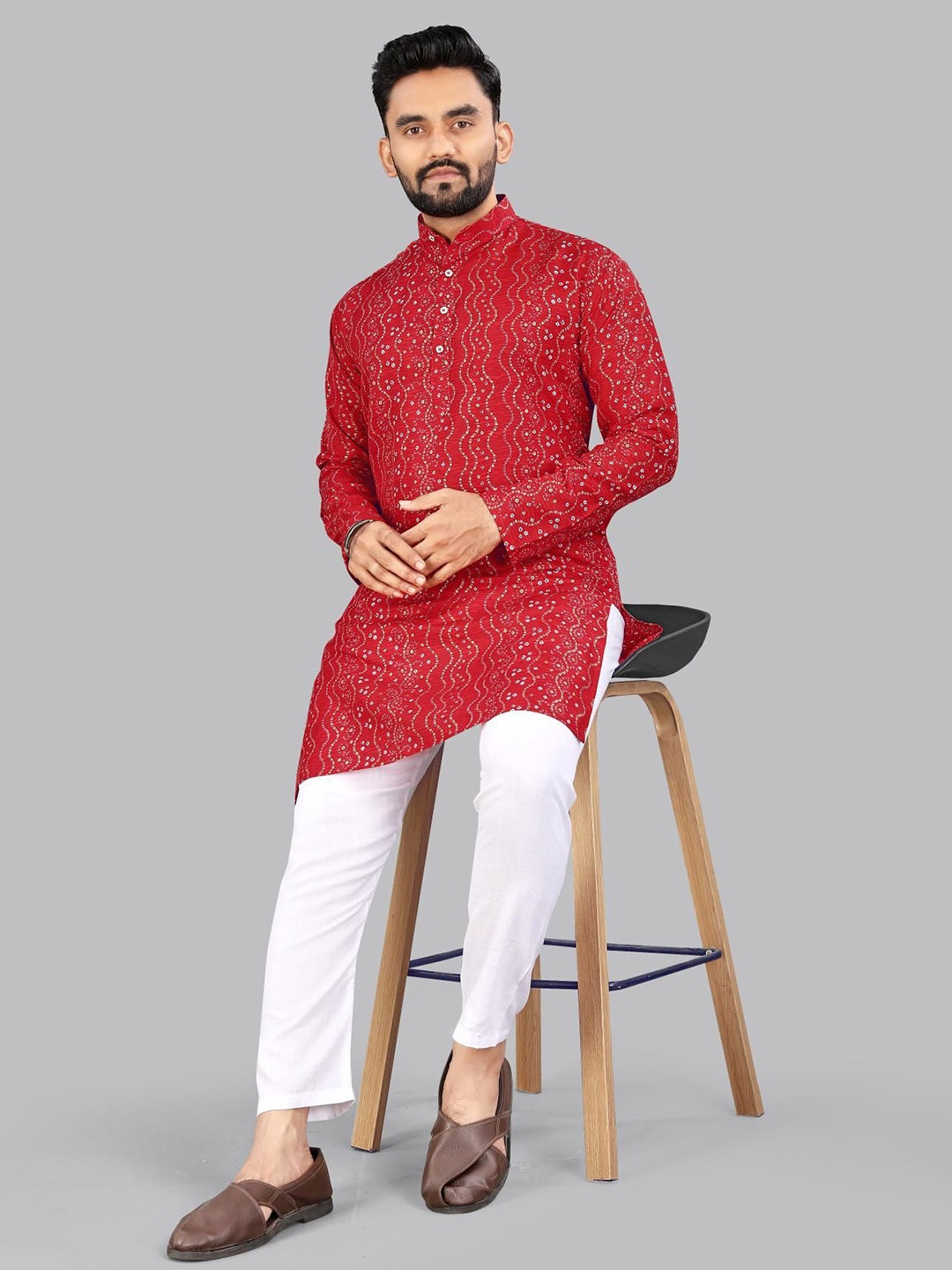 

allan peter Men Flared Sleeves Thread Work Kurta, Red