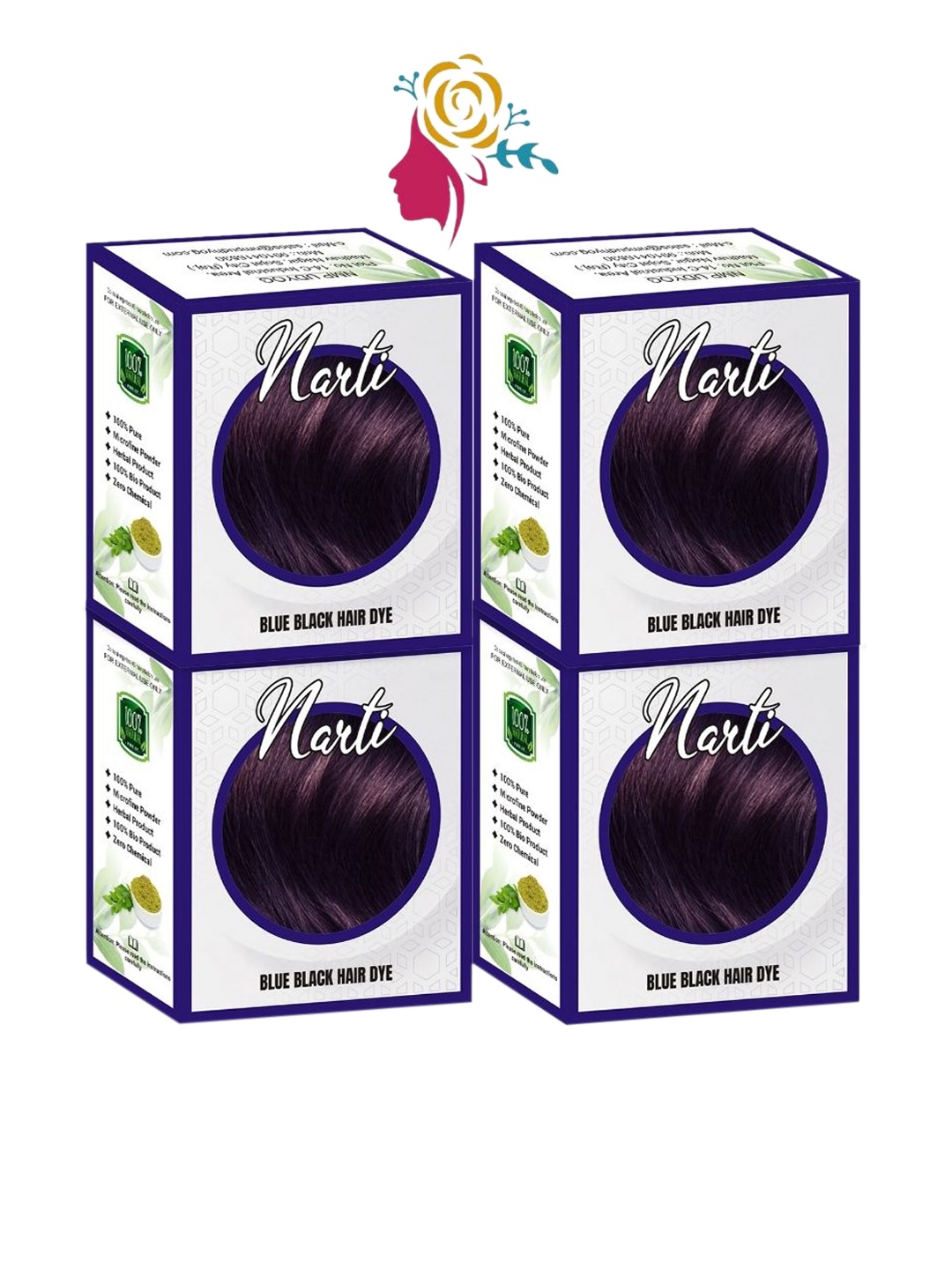 

NARTI Set Of 4 Nourishing Henna Hair Dye- Blue Black- 60g Each