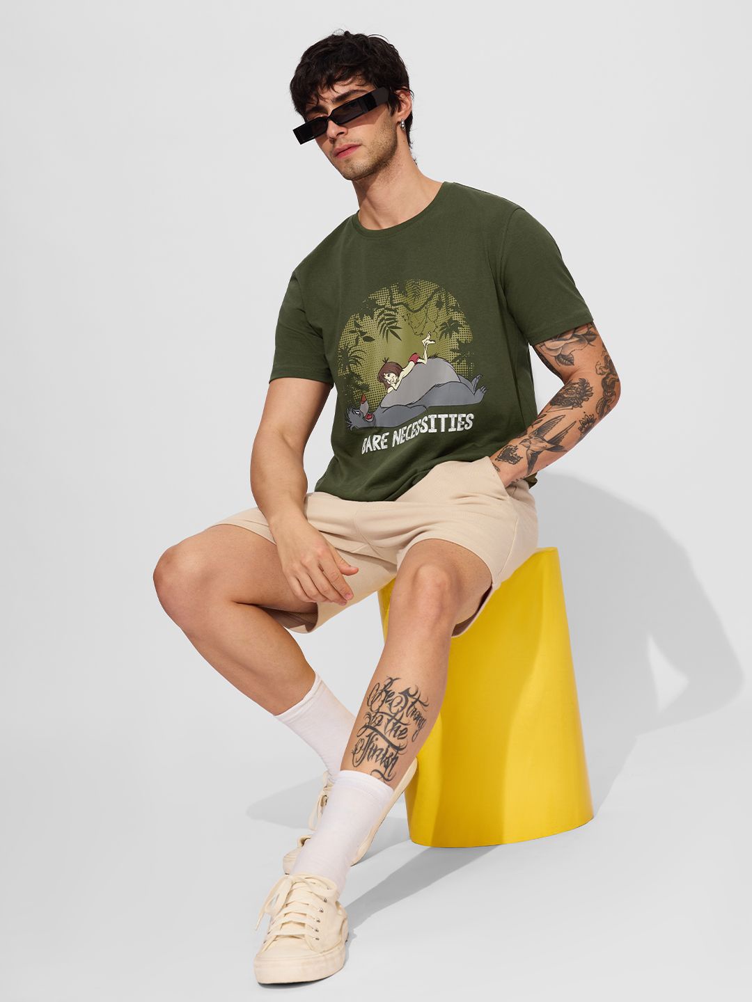 

The Souled Store Men Typography Printed Raw Edge T-shirt, Olive