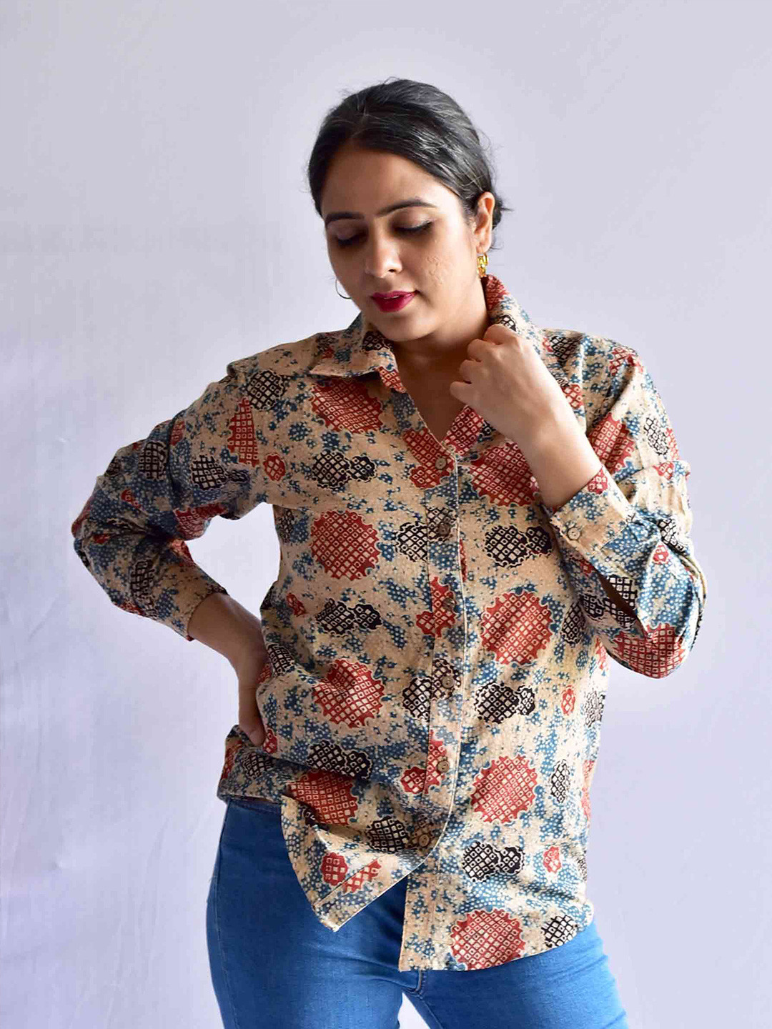 

Sundarii Women Opaque Printed Casual Shirt, Beige