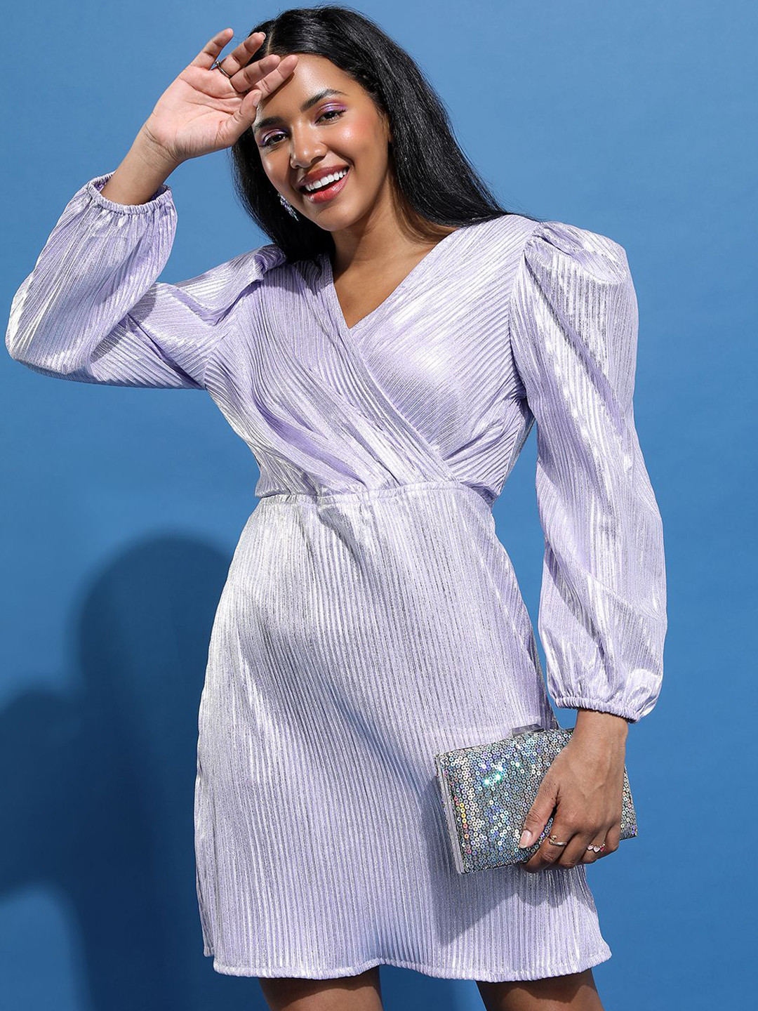 

Tokyo Talkies Striped Puff Sleeve Dress, Lavender