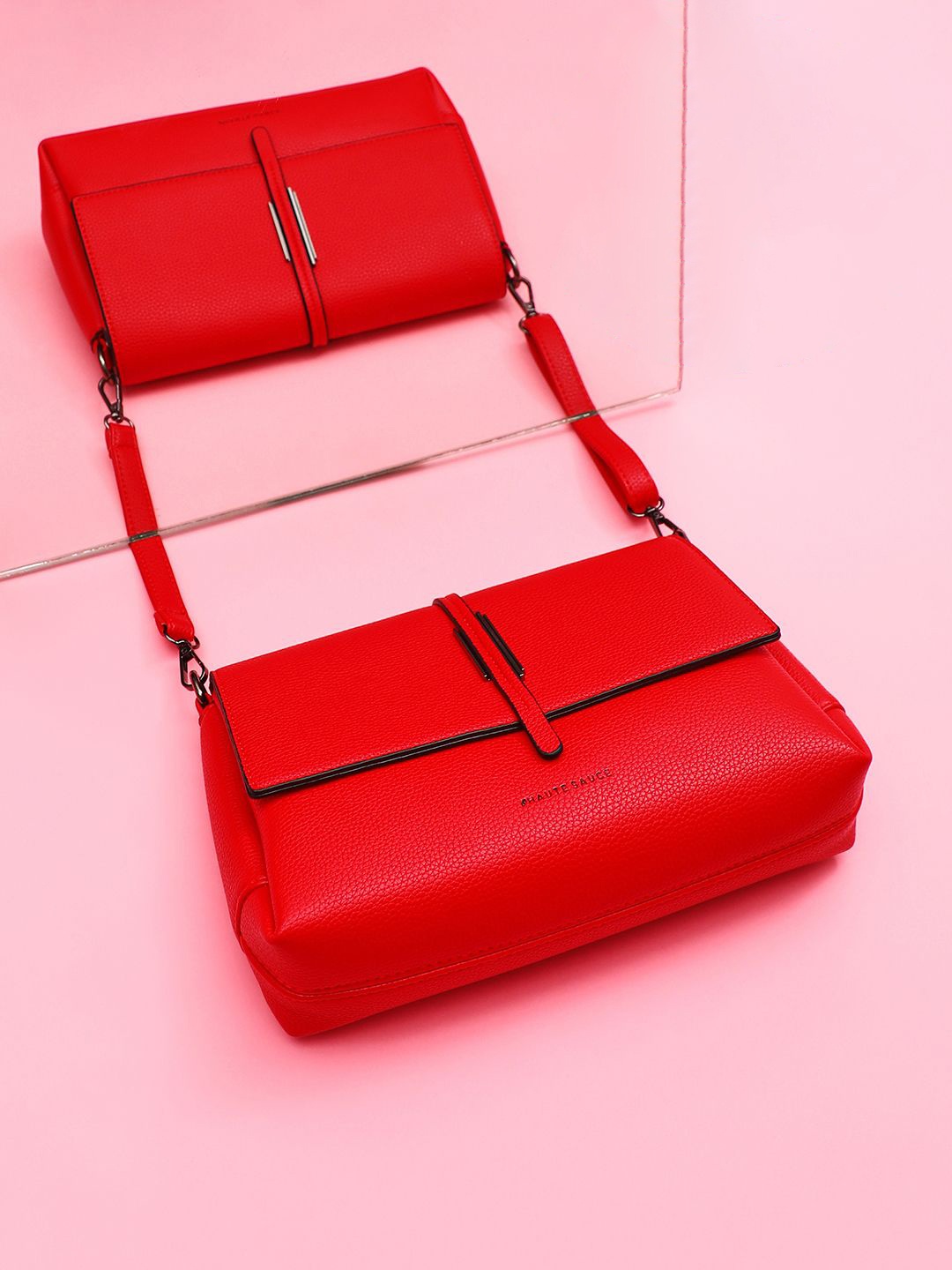 

HAUTE SAUCE by Campus Sutra Leather Swagger Sling Bag, Red