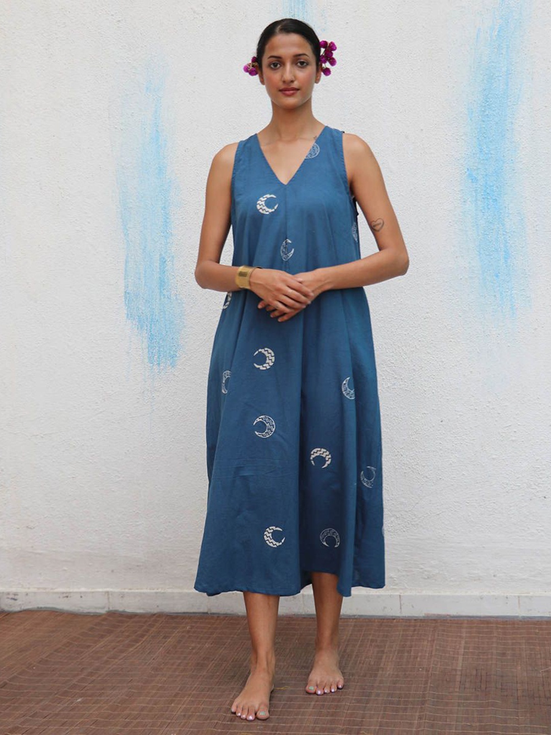 

Chidiyaa Floral Print A-Line Midi Dress, Blue