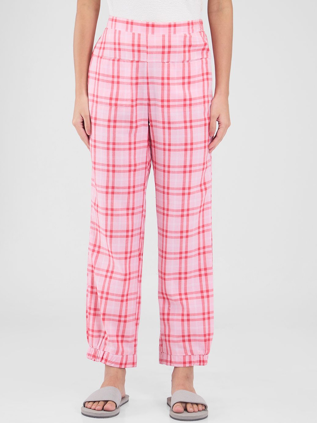 

Mystere Paris Checked Cotton Lounge Pants, Pink