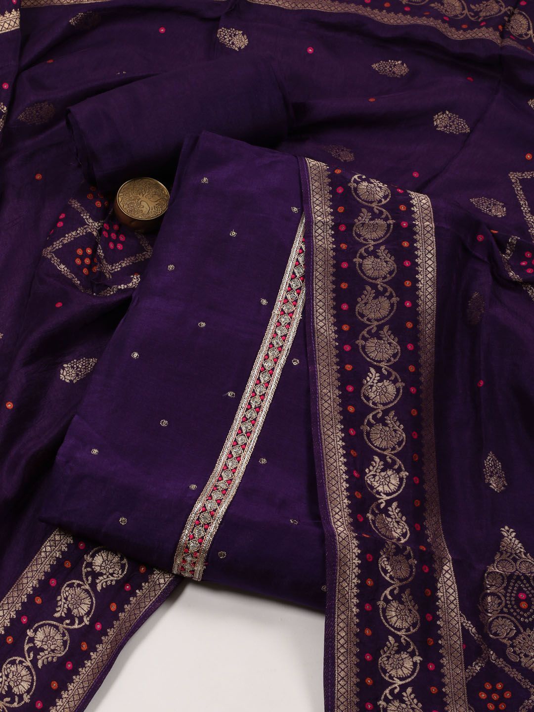 

Meena Bazaar Embroidered Art Silk Unstitched Dress Material, Purple