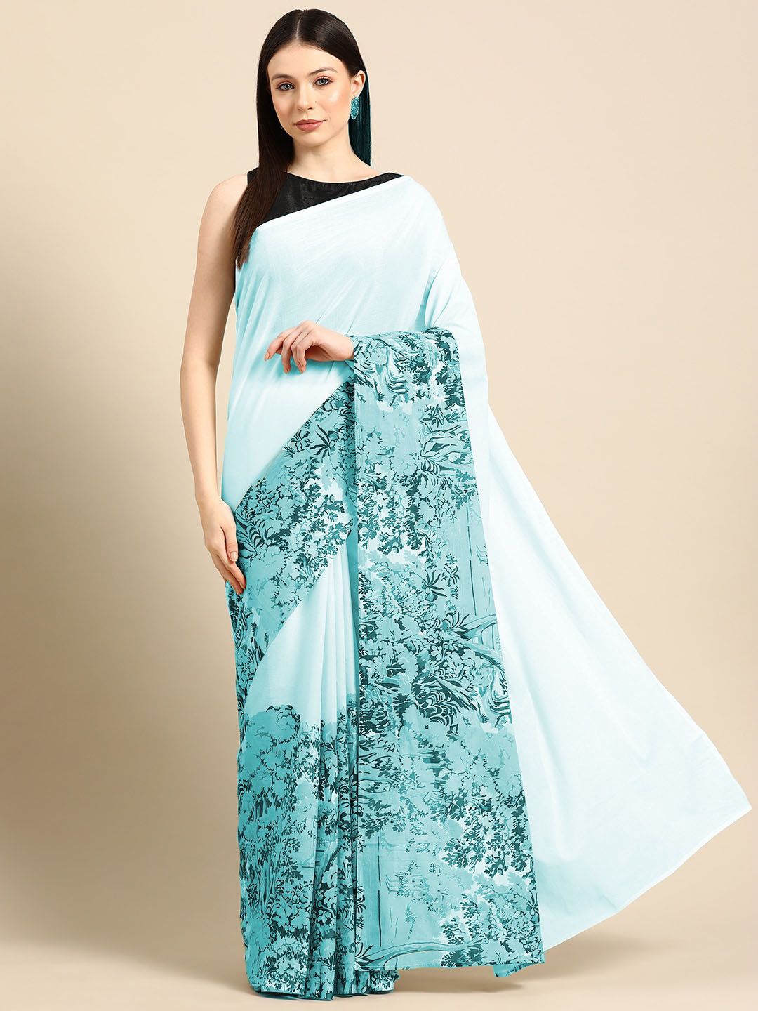 

BUTA BUTI Floral Pure Cotton Saree, Sea green