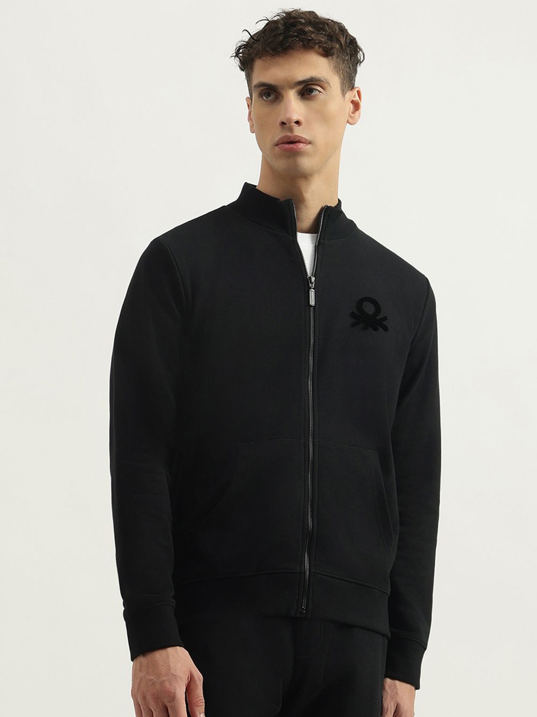 

United Colors of Benetton Men Solid Mock Collar Sweatshirt, Black