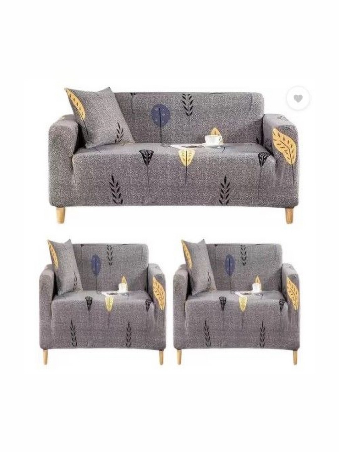 

TONY STARK Grey Polyester 3 Piece Sofa Cover With Arms