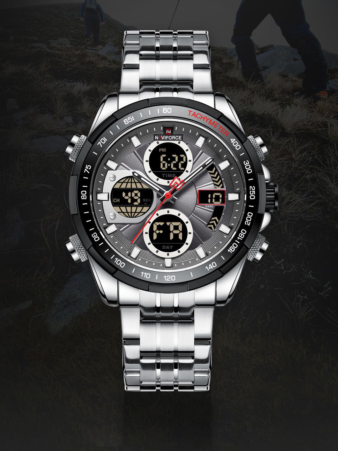 

Naviforce Men Dial & Stainless Steel Bracelet Style Straps Analogue Multi Function Watch NF9197S SBGY, Grey