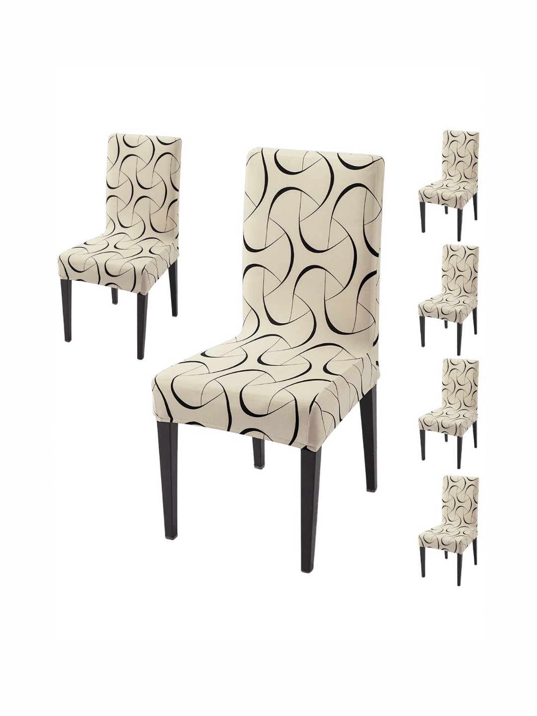 

HOKIPO 6 Pcs Beige & Black Stretchable Chair Covers