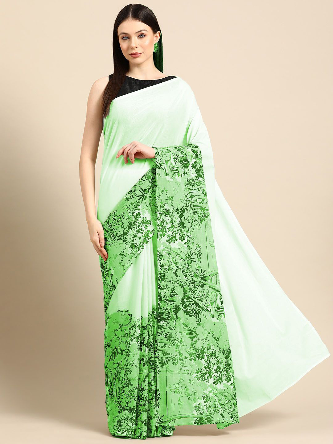 

BUTA BUTI Floral Pure Cotton Saree, Green