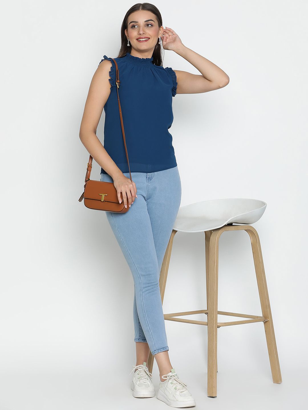 

DRAAX Fashions Women Solid High Neck Top, Blue