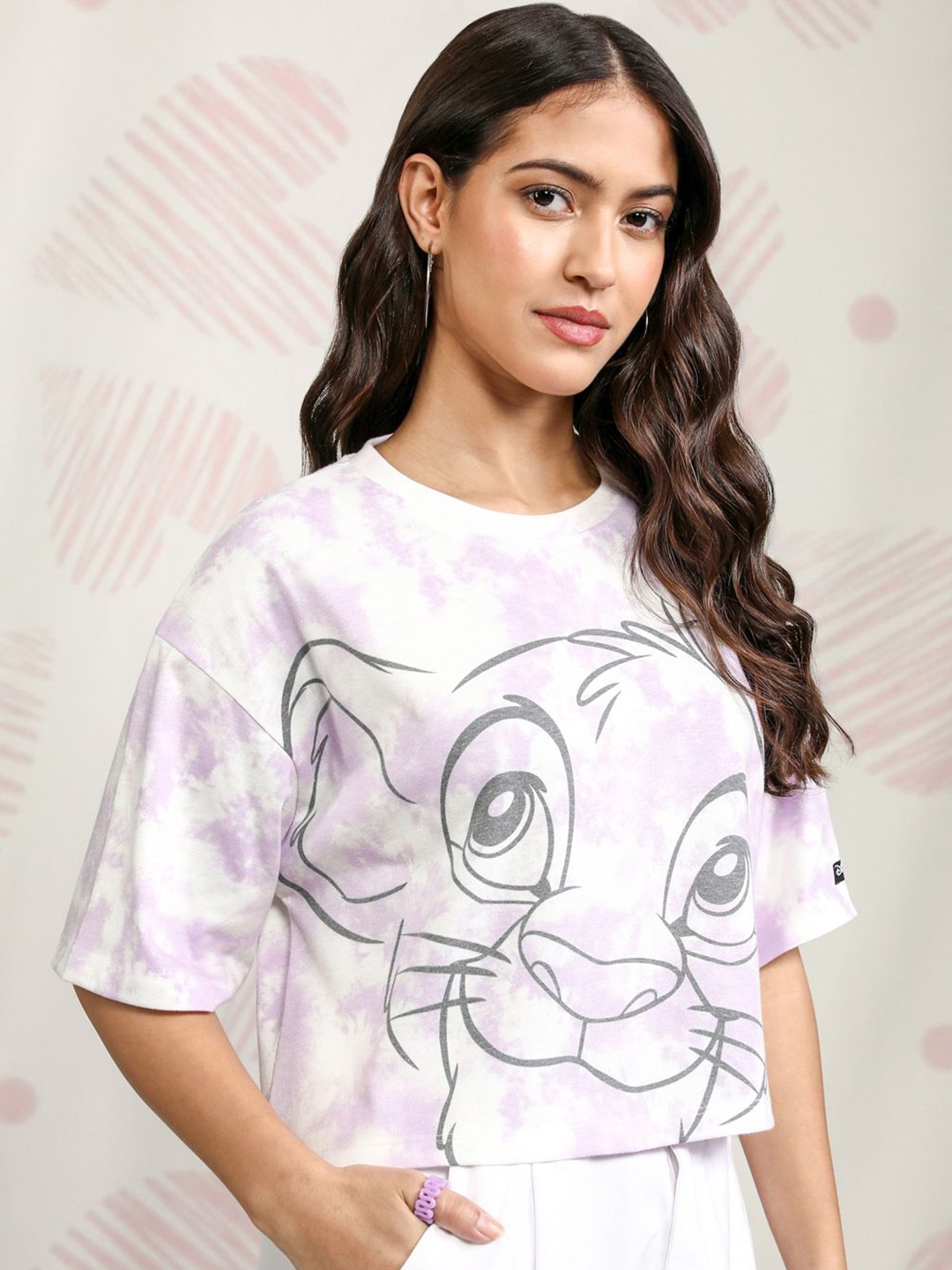 

Tokyo Talkies Disney The Lion King Women Laveder Tie Dye Boxy Crop Tshirt, Lavender