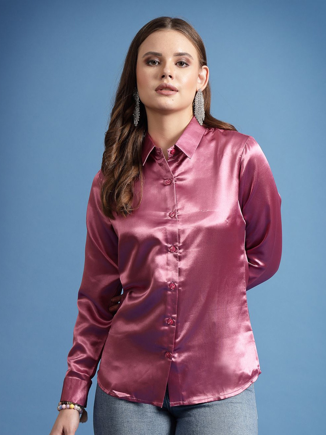 

BEING NAUGHTY Women Comfort Opaque Party Shirt, Pink