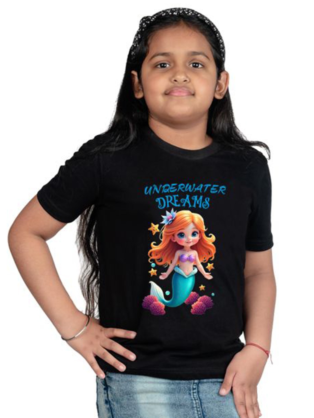 

BAESD Girls Graphic Printed Round Neck Cotton T-shirt, Black