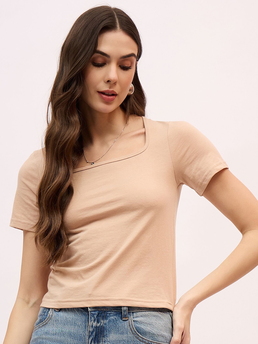 

DressBerry Women Polo Collar Pockets T-shirt, Beige