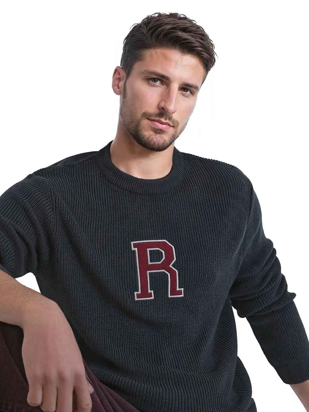 

RARE RABBIT Men Typography Pullover, Navy blue