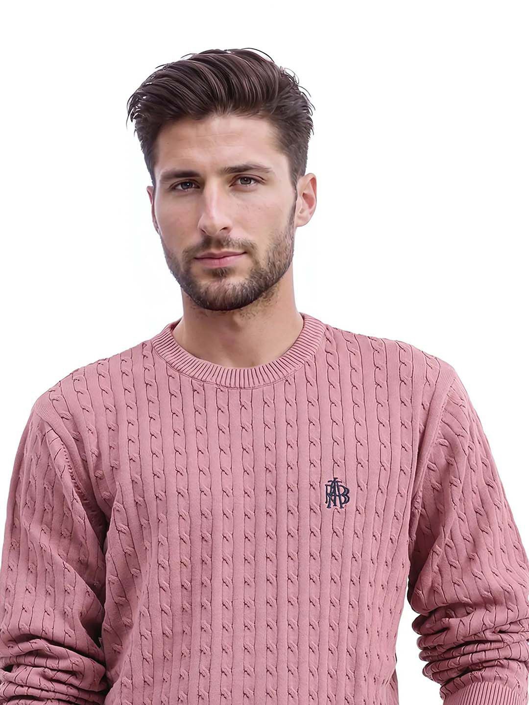 

RARE RABBIT Men Cable Knit Pullover, Pink