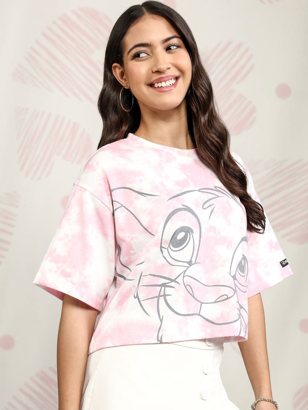 

Tokyo Talkies Disney The Lion King Women Pink Tie Dye Boxy Crop Tshirt