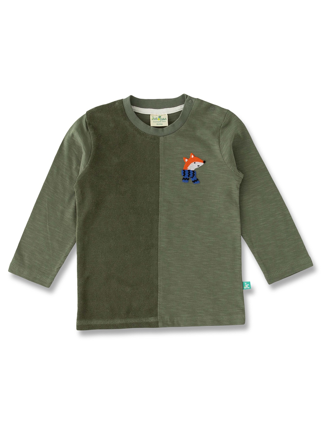 

JusCubs Boys Henley Neck Applique T-shirt, Green