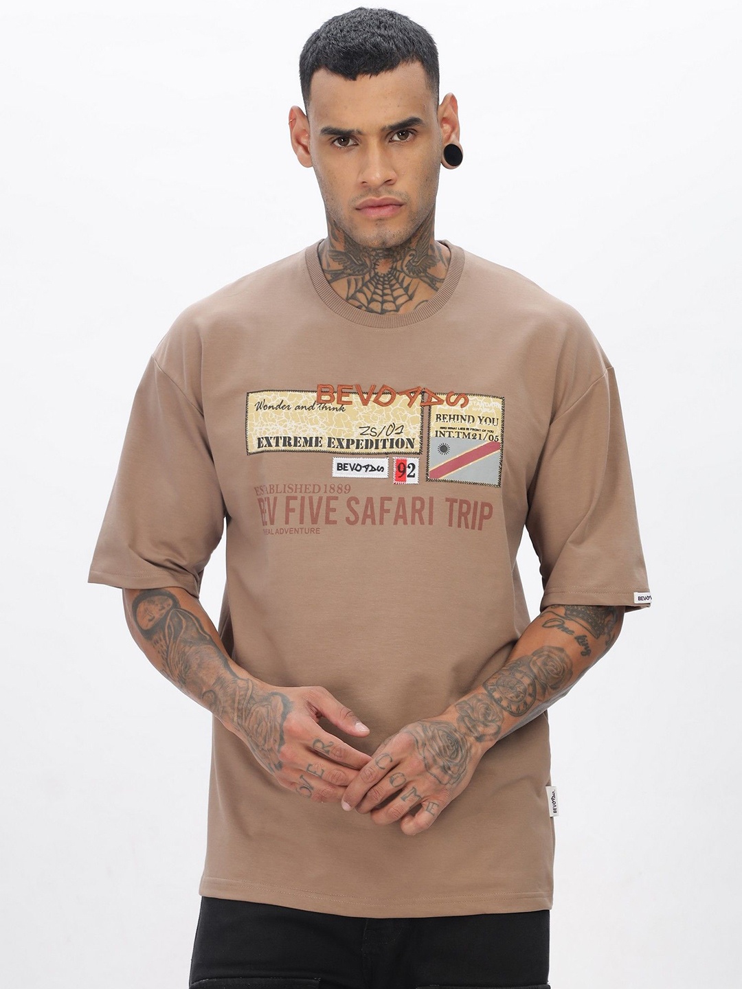 

BEVDAAS Men Typography Printed T-shirt, Brown