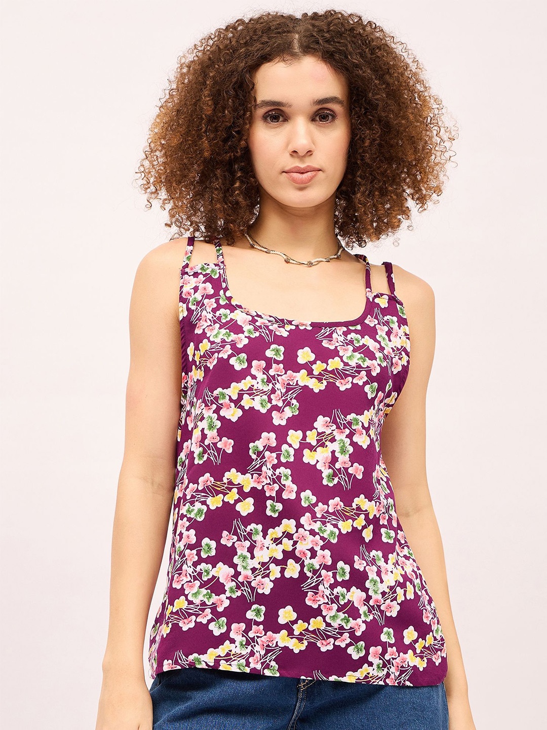 

Mayra Women Floral Printed Cotton Shoulder Straps Top, Magenta