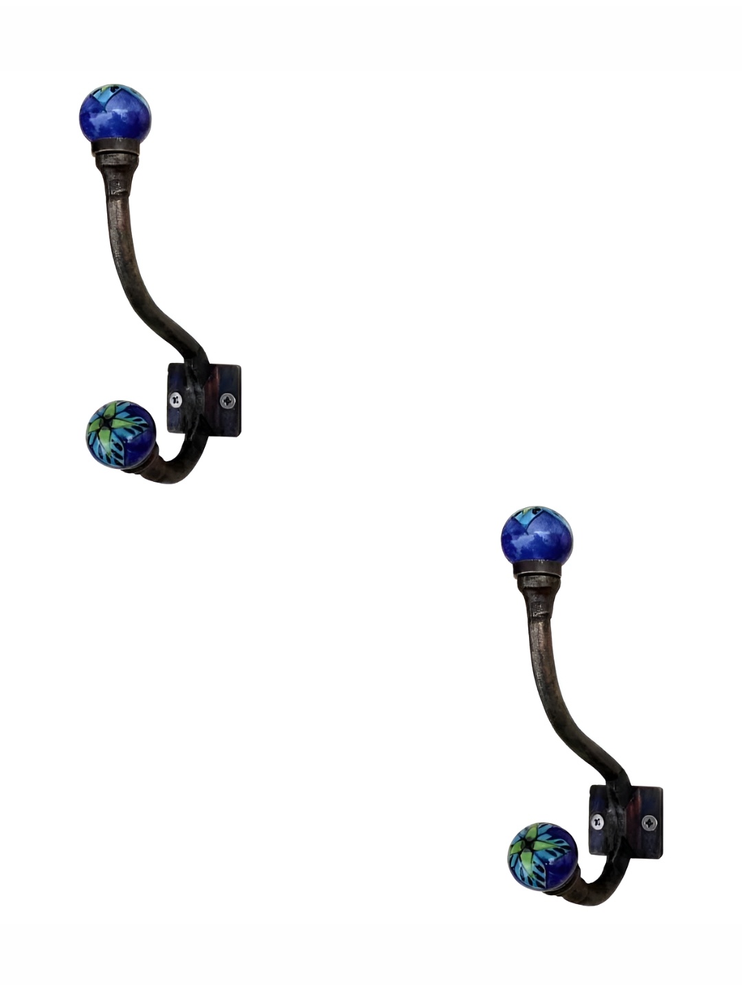 

IndianShelf Blue 2 Pieces Ceramic Floral Wall Hanger Key Hooks
