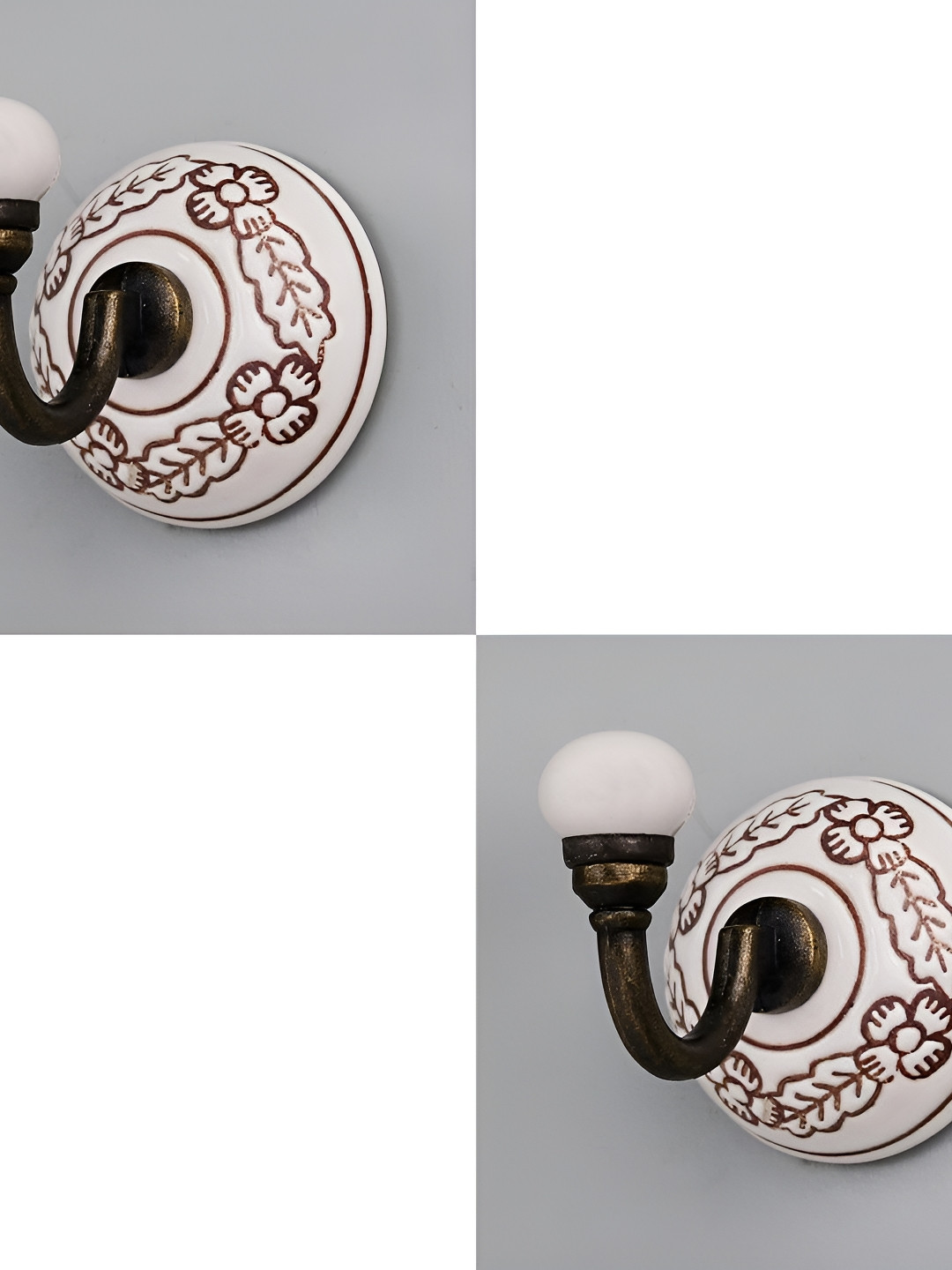 

IndianShelf Brown & White 2 Pieces Printed Ceramic Wall Hooks