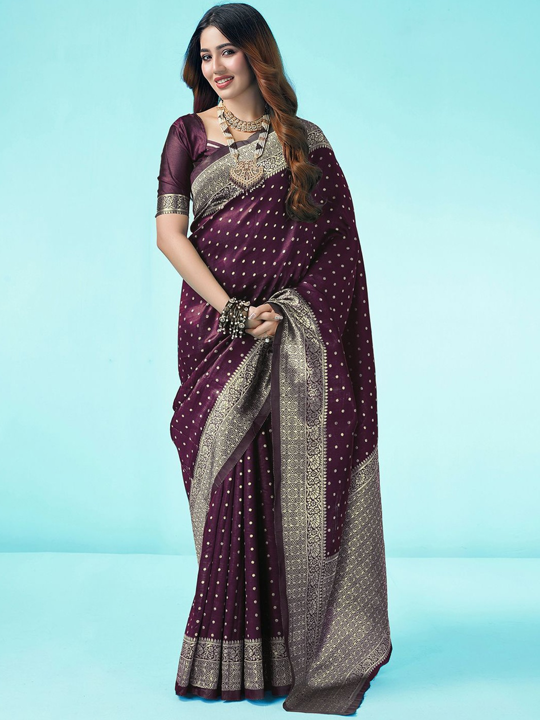 

KALINI Woven Design Zari Banarasi Saree, Purple