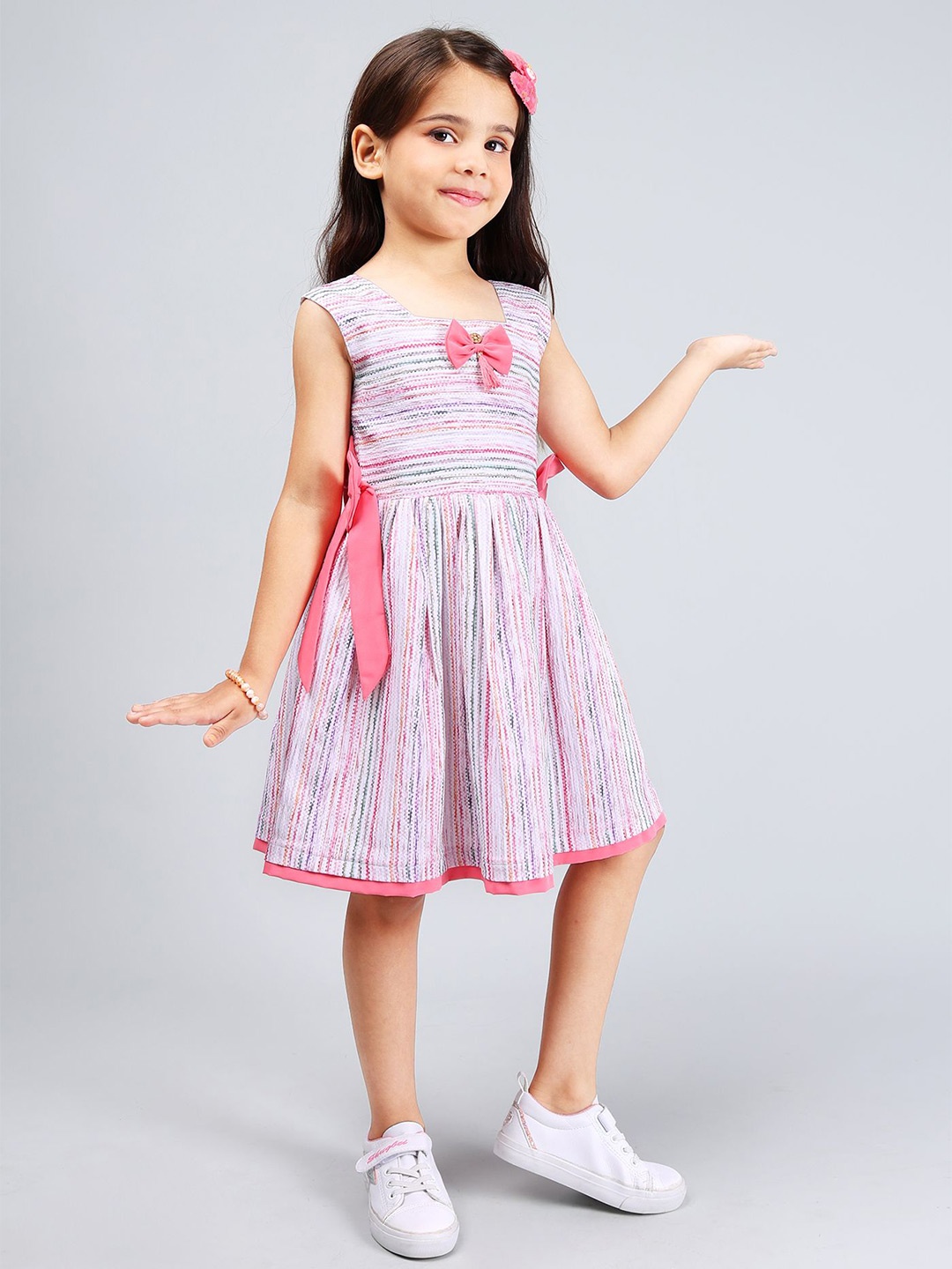 

PINK MERMAID Girls Linen Printed Fit and Flare Dress