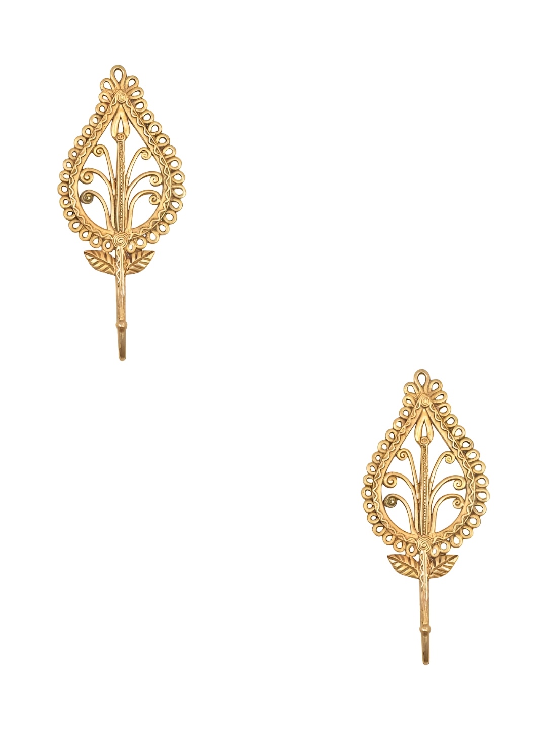 

IndianShelf Gold Toned 2 Pcs Leafy Flower Brass Wall Hooks