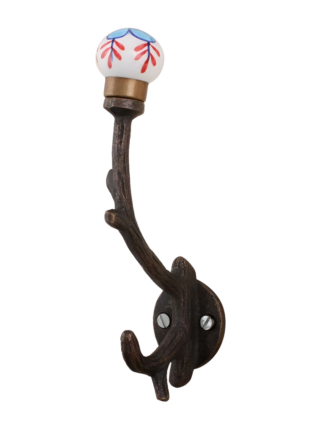 

IndianShelf White & Red Floral Printed Ceramic Wall Hook