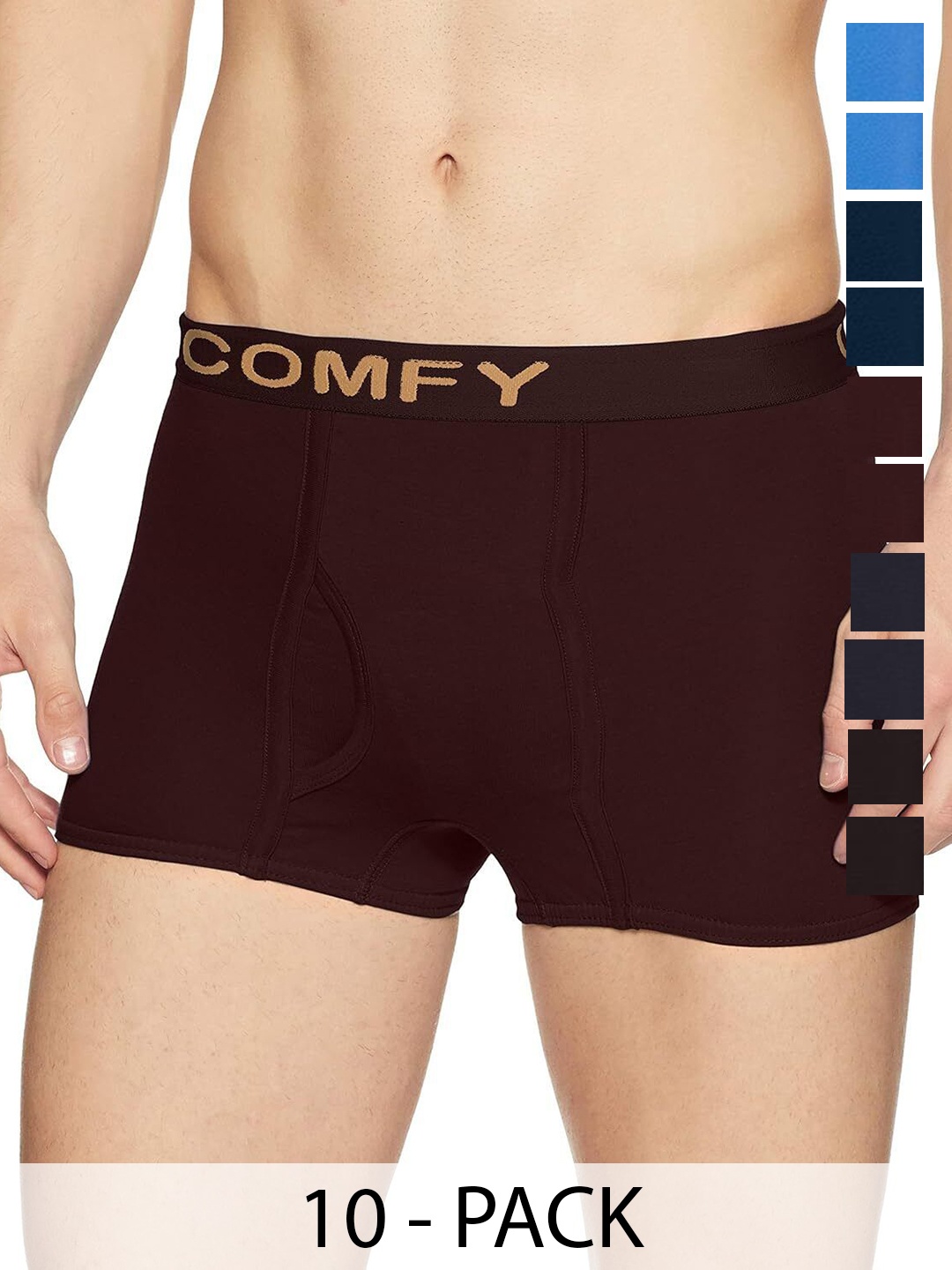 

AMUL COMFY Men Pack Of 10 Assorted Short Trunks Comfy-Plain-Mini-Trunk-OE-10-75