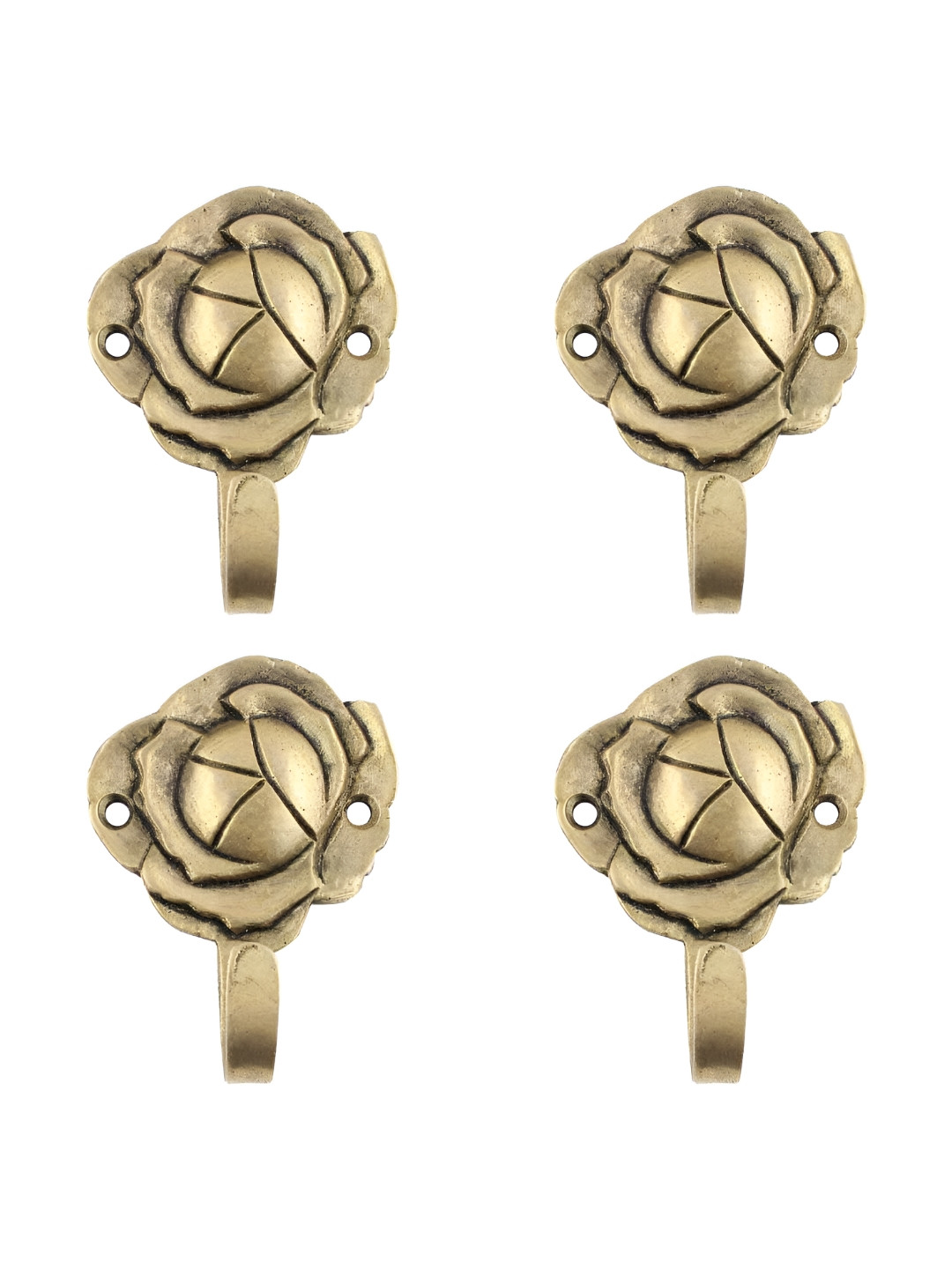 

IndianShelf Goldtoned 4 Pieces Rose Textured Brass Wall Hooks, Gold