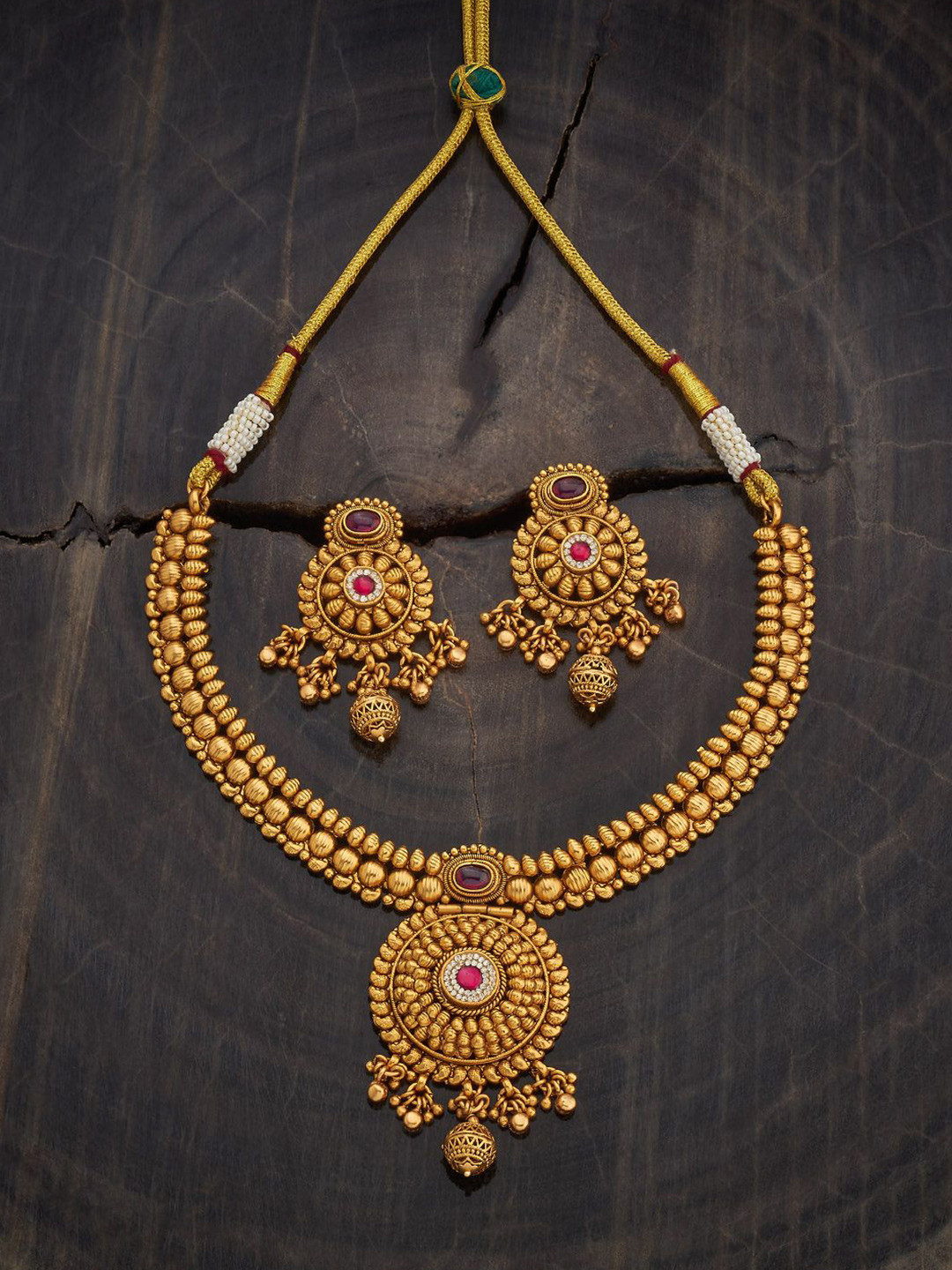 

Kushal's Fashion Jewellery Gold-Plated Artificial Stone-Studded & Beaded Jewellery Set
