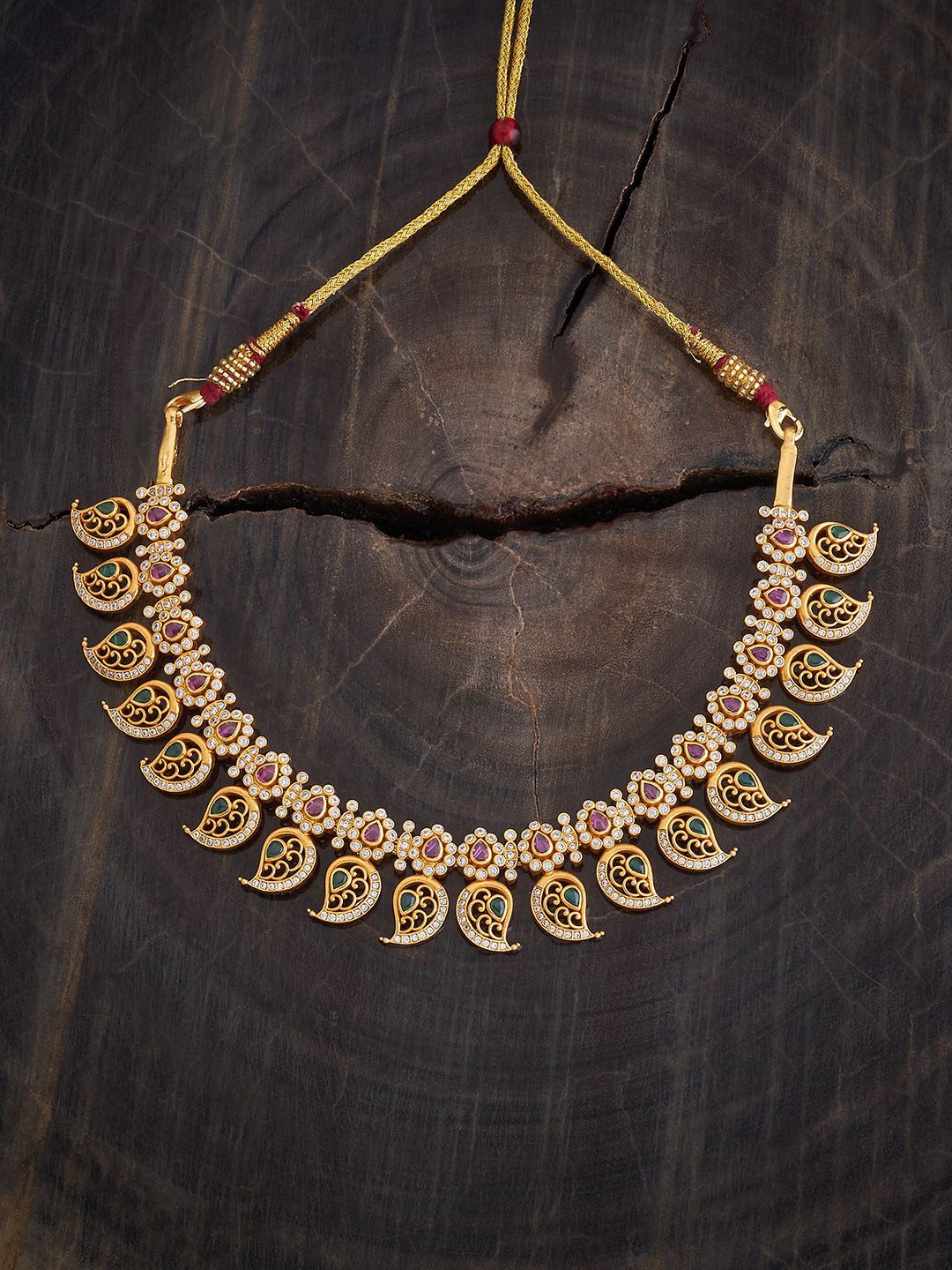 

Kushal's Fashion Jewellery 92.5 Pure Silver Gold-Plated Temple Necklace