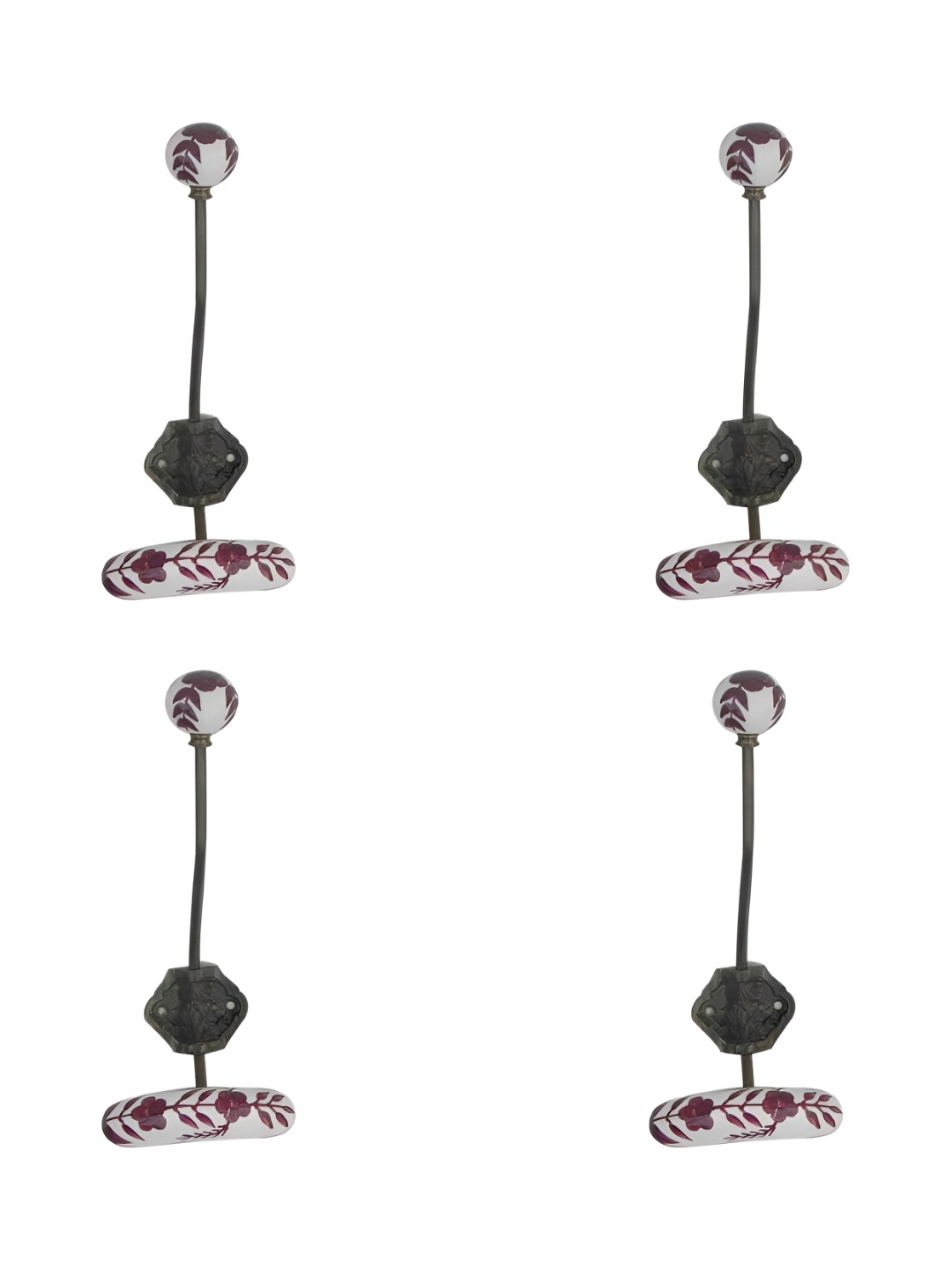 

IndianShelf White and Maroon 4 Pieces Floral Printed Iron Wall Hooks