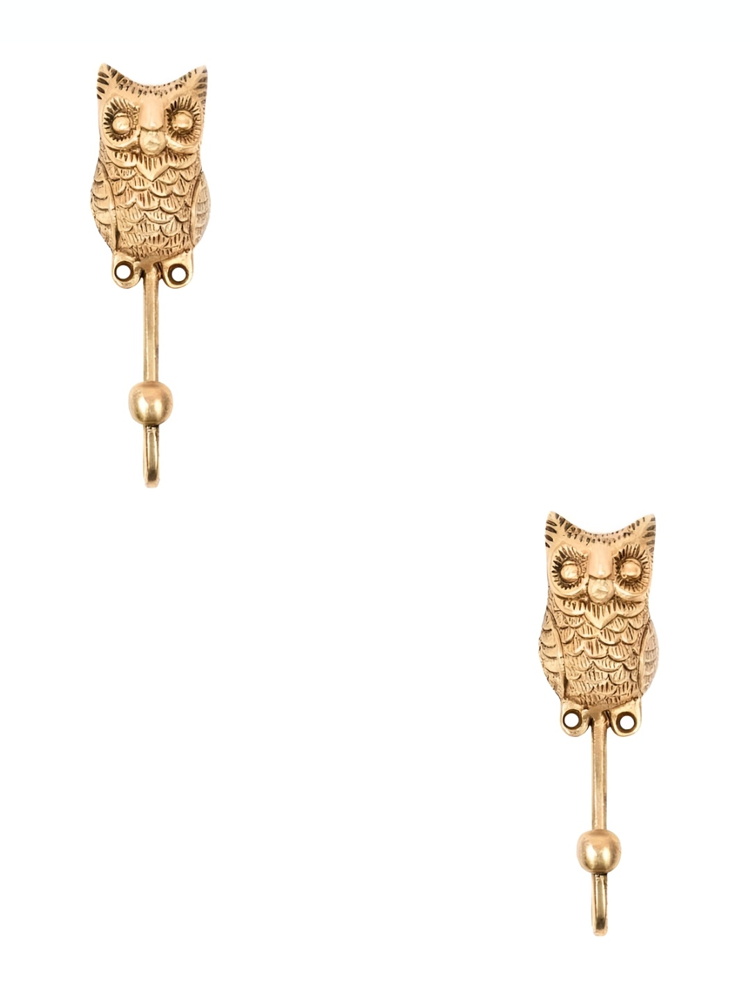 

IndianShelf Gold Toned 2 Pieces Brass Owl Wall Hooks