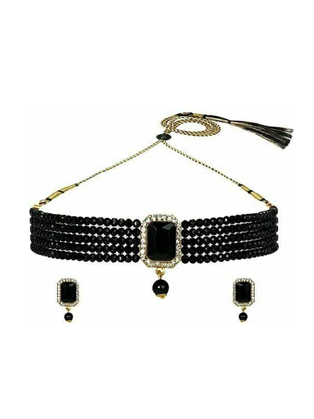 

Gyaan Jewels Gold-Plated Stone-Studded & Beaded Jewellery Set