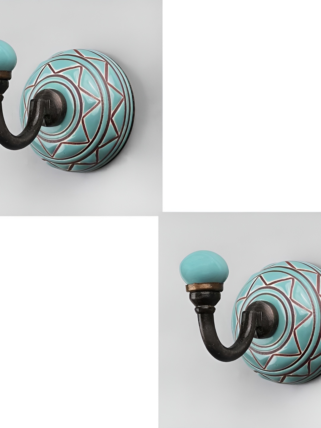 

IndianShelf Green 2 Pieces Ceramic Etched Pattern Wall Hooks