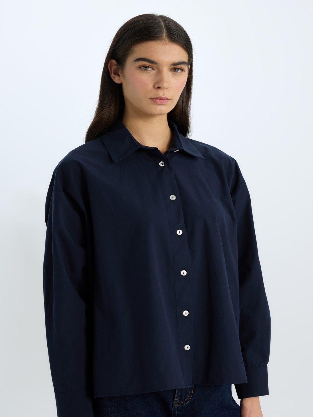 

DeFacto Women Opaque Casual Shirt, Navy blue