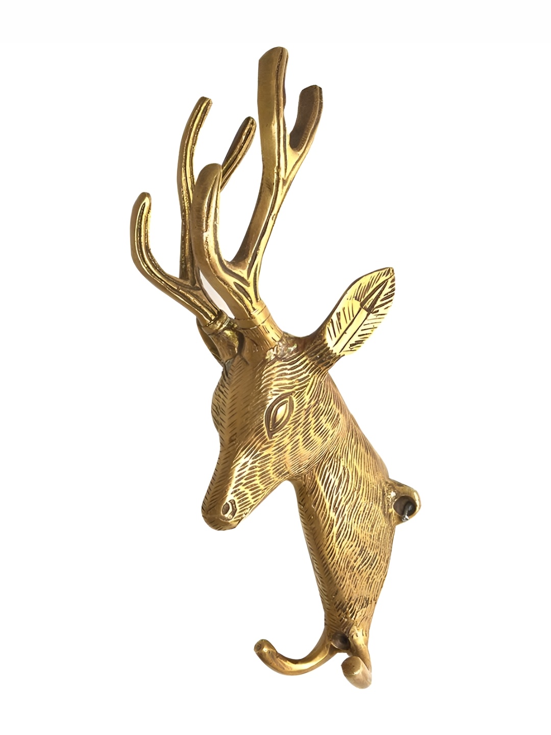 

IndianShelf Gold-Toned Brass Deer Head Door Hangers Wall Hook