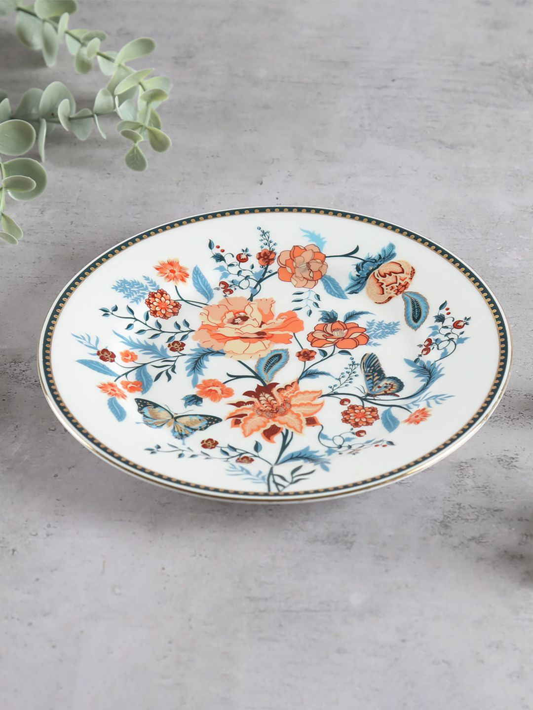 

India Circus by Krsnaa Mehta White & Orange Coloured Stoneware Easy to Clean Plates