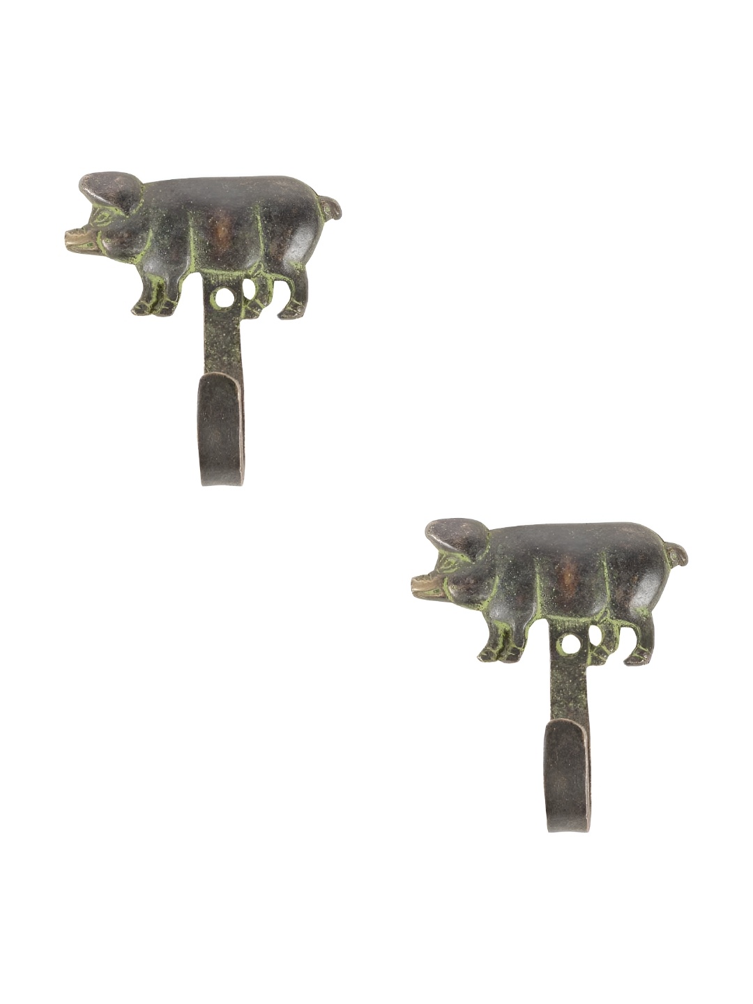 

IndianShelf Silvertoned 2 Pieces Pig Textured Brass Wall Hooks, Grey
