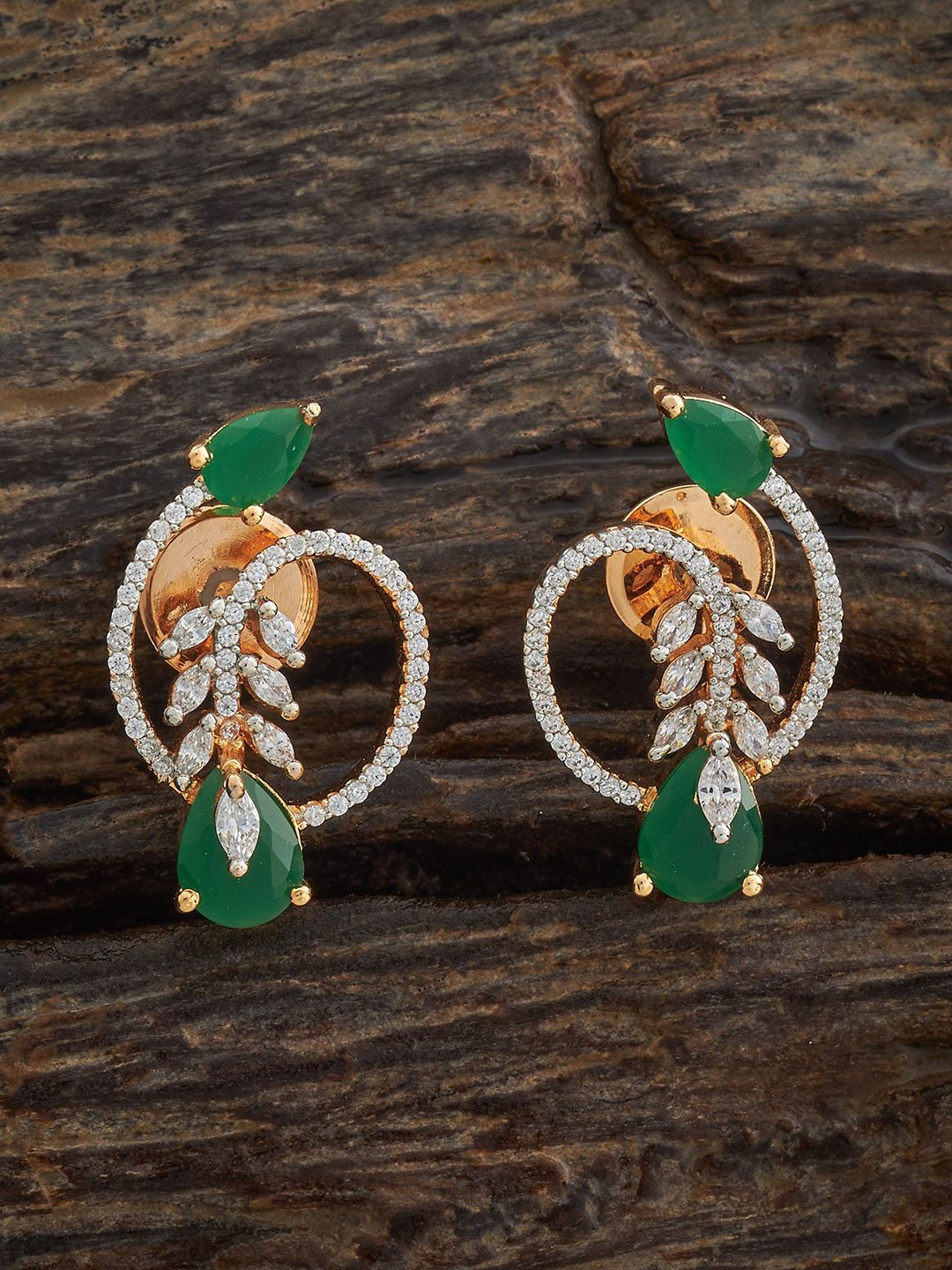

Kushal's Fashion Jewellery Rhodium-Plated Geometric Zircon Studs, Gold